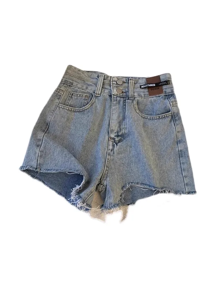 

High Waist Wide Leg ort Jeans Women's Summer Thin A-Line Hot Pants Trendy Light Color Five-Quarter Length Casual orts