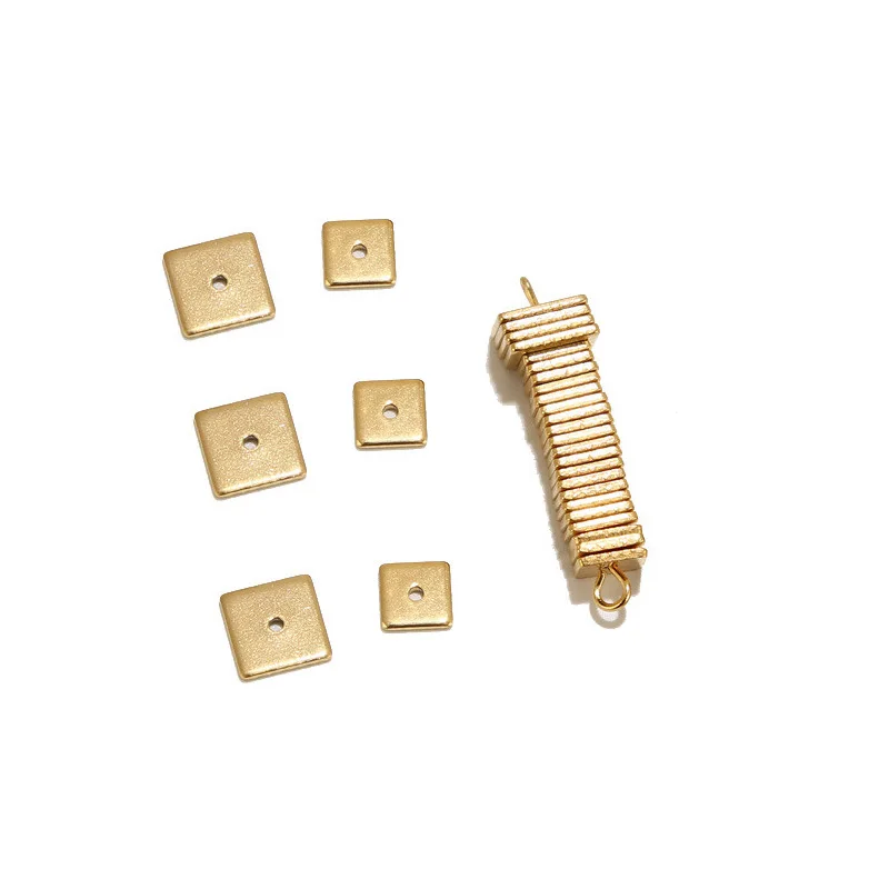 50 pçs de aço inoxidável quadrado plana espaçador contas ouro 6mm 8mm contas soltas para fazer jóias diy suprimentos buraco 1.2mm