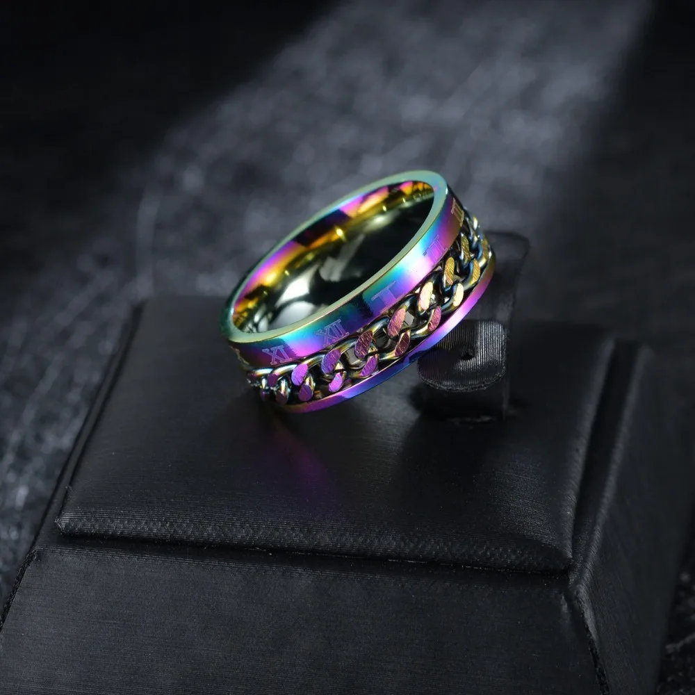 Roman Letter Chain Rings Men Digital Titanium Steel Ring European and American Transfer Rotating Roman Chain Personality Ring image 3