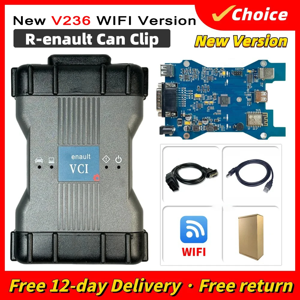 New V236 Can Clip WIFI Version for Renault VCI Diagnostic Scanner Programming Tool OBD2 VCI Scan Function Cars Till 2005-2023