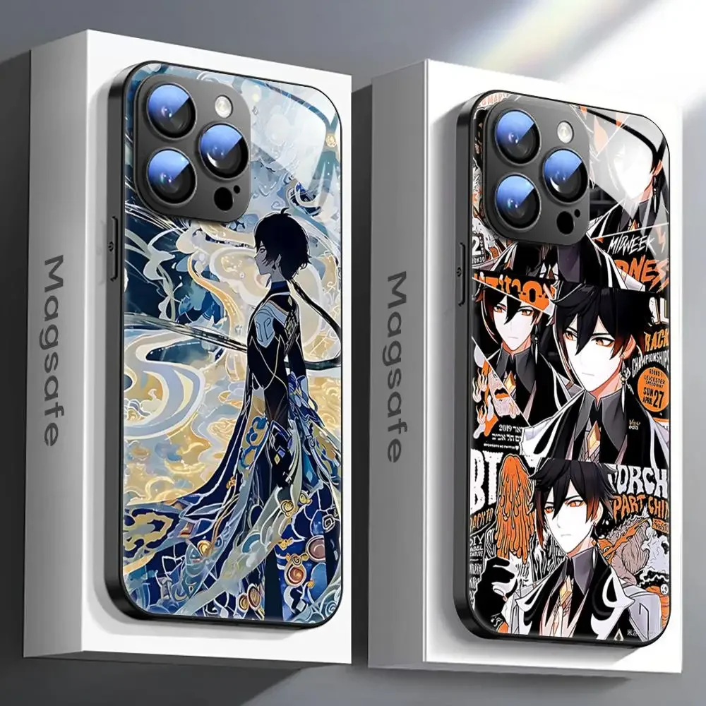 

TGG Genshin impact Zhongli Phone Case For iPhone 16 15 14 13 12 11 X XR XS 8 Plus Mini Pro Max Glass Magnetic Case