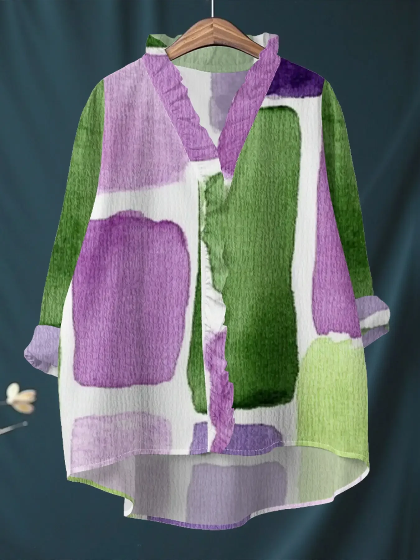 قميص نسائي مطبوع بأكمام طويلة مع خط عنق مكشكش، متعدد الاستخدامات لارتداء غير الرسمي، مناسب للارتداء اليومي، والعطلات، #5