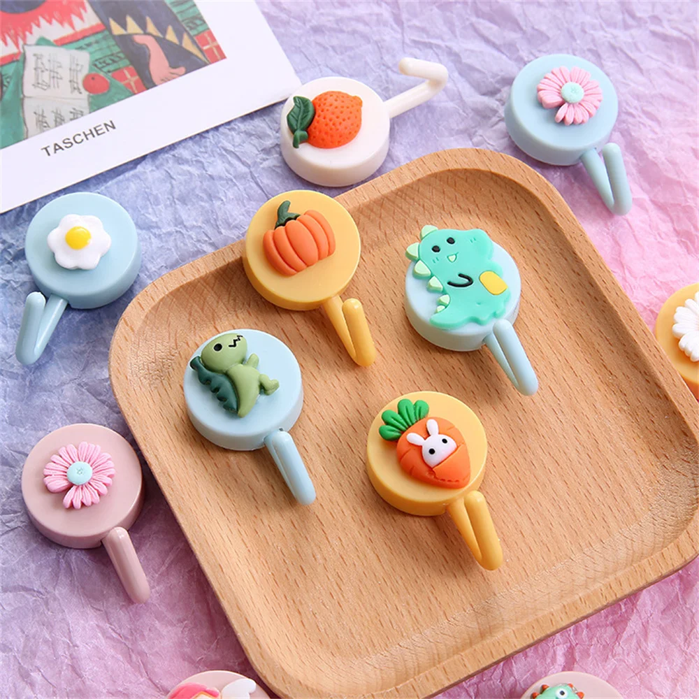 Ins Creative Cartoon Cute Fruit Shape Hook Multi-Purpose Perforation-Free Non-Trace Adhesive Clothing Hook Home Decoration