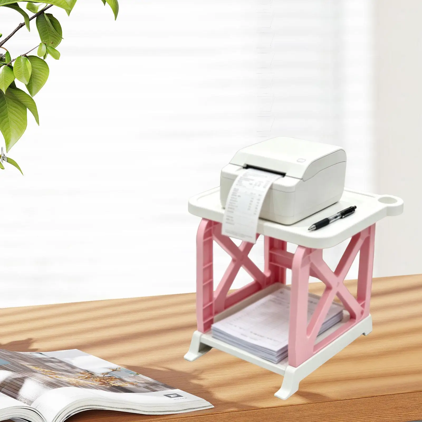 Stylish Retro ABS Plastic Desktop Printer Shelf with Book Storage for Desk Organizer and Home Office