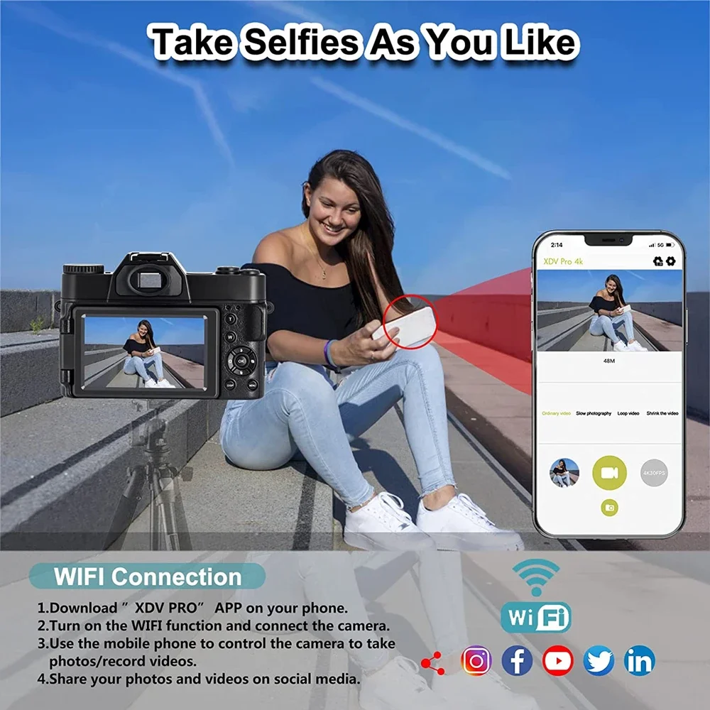 Fotocamera Digitale 4K 64MP Con WiFi E Zoom 16X – Perfetta Per Viaggi E Notti Stellate