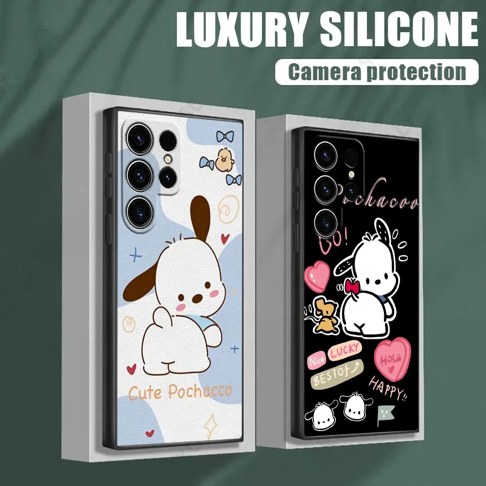 

Cute Pochacco Sanrio Phone Case For Samsung Galaxy S24 Ultra Cases S23 S21 S20 FE S22 9 S24 Plus Note 20 Ultra 10 Silicone Cover