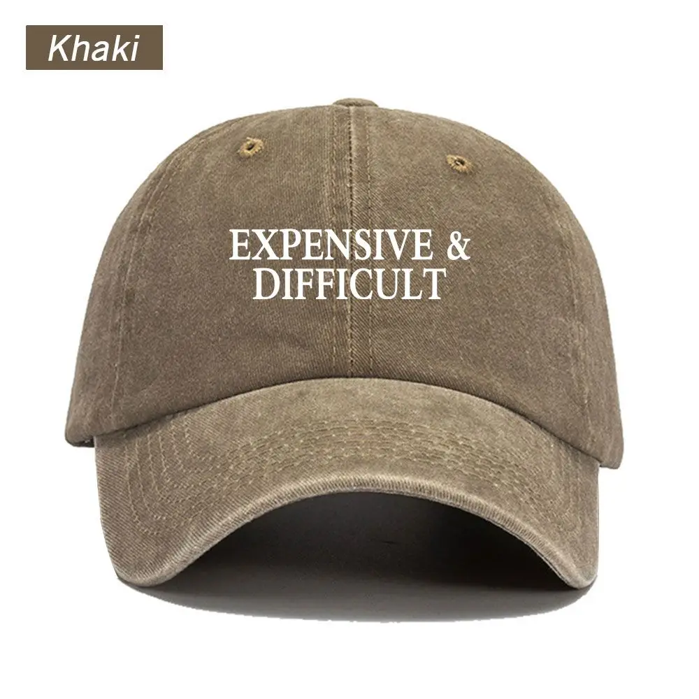 Vintage Washed Baseball Cap Expensive And Difficult Text Print Graphic Unisex Streetwear Casual Trucker Style Summer Cotton Hat
