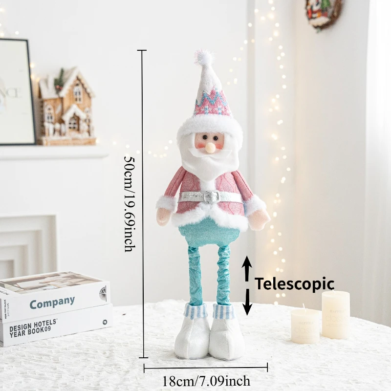 1Pcs Santa Snowman Elk Retractable Pink Blue Fabric Ornament Cute Festive Atmosphere Window Decoration Ornament
