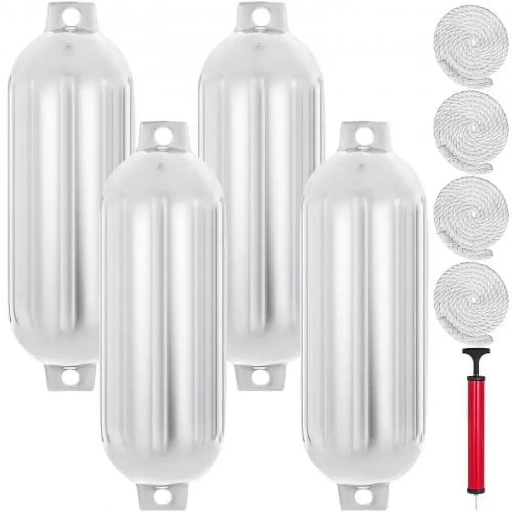 

4 New Ribbed 8.5" X 27" Boat Fenders Vinyl Bumper Dock Shield Protection White