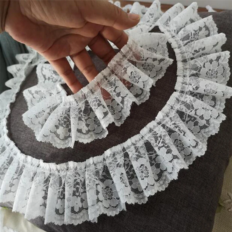 5CM Wide HOT Embroidery White Black 3D Flower Lace FabricTrim Ribbon DIY Sewing Applique Collar Dress Wedding Guipure Decor