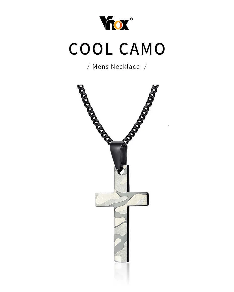 Vnox Camouflage-Kreuz-Anhänger für Herren, Edelstahl-Halskette, Soldat, robuster Mann, Gebetsschmuck, 61 cm Panzerkette – Detail 1