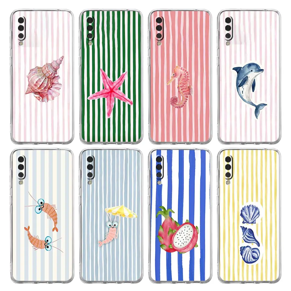 Colorful Marine Organism Striped Phone Case For Samsung A56 A36 A26 A24 A12 A14 A16 A50 A70 A22 A32 A34 A54 A42 A52 5G A06 Cover