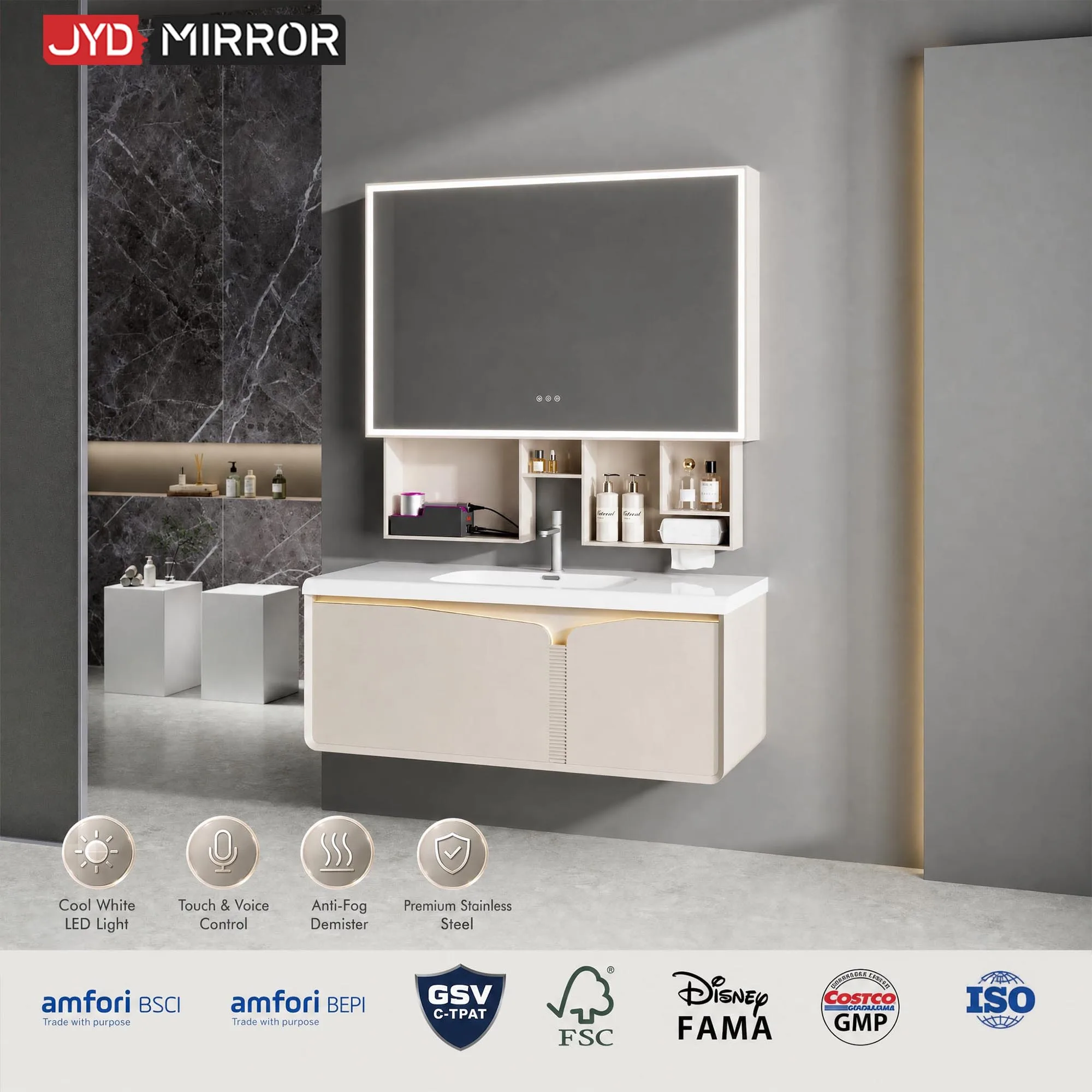 Bathroom CabinetTriple Touch Switches Wholesale Ai Voice Control Led Light Smart Factory Supplier Bathroom Mirror Cabinet With S