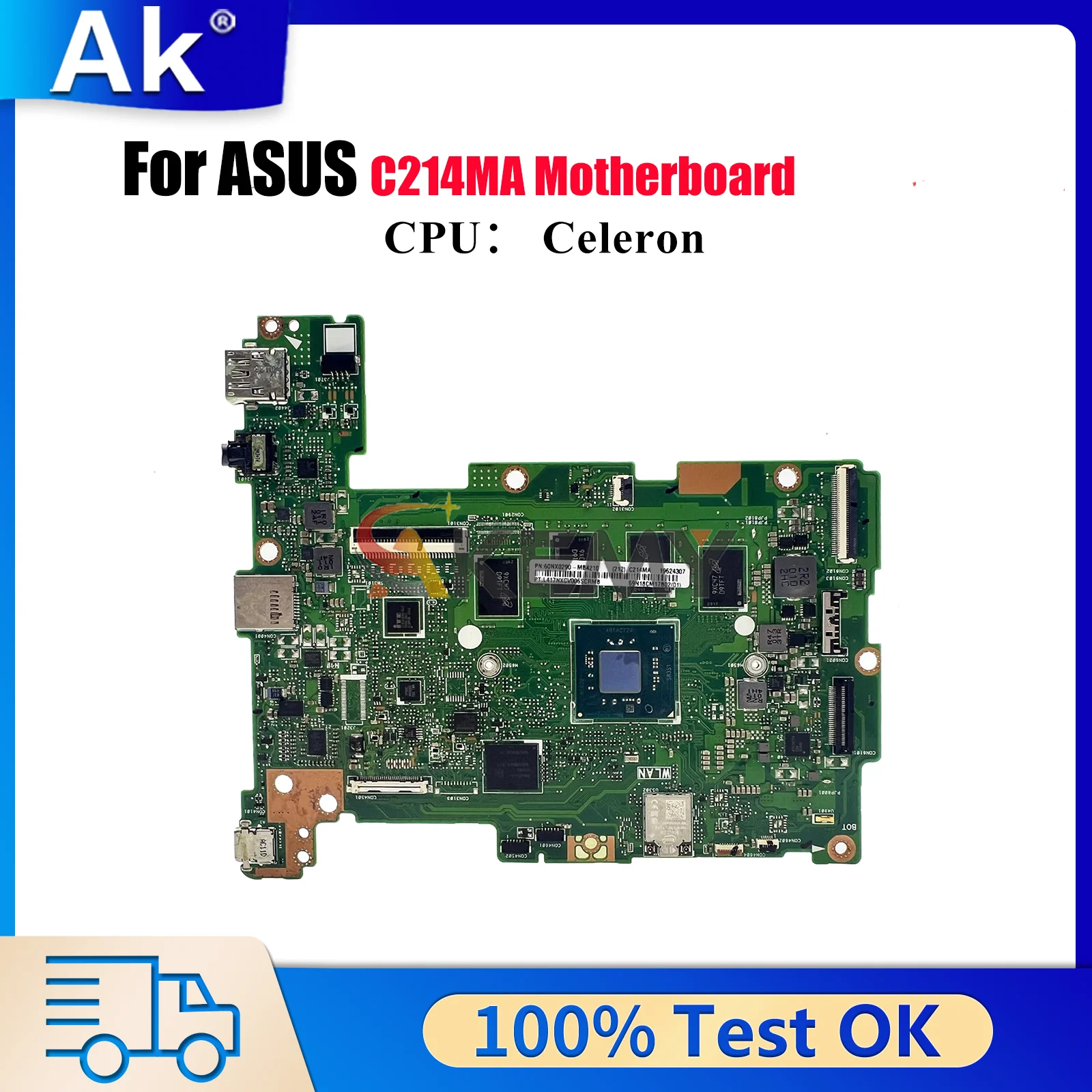 C214MA Laptop Motherboard For ASUS Chromebook C214M C214MA Notebook Mainboard With Celeron CPU 100% Tests OK Fast Shipping Stk