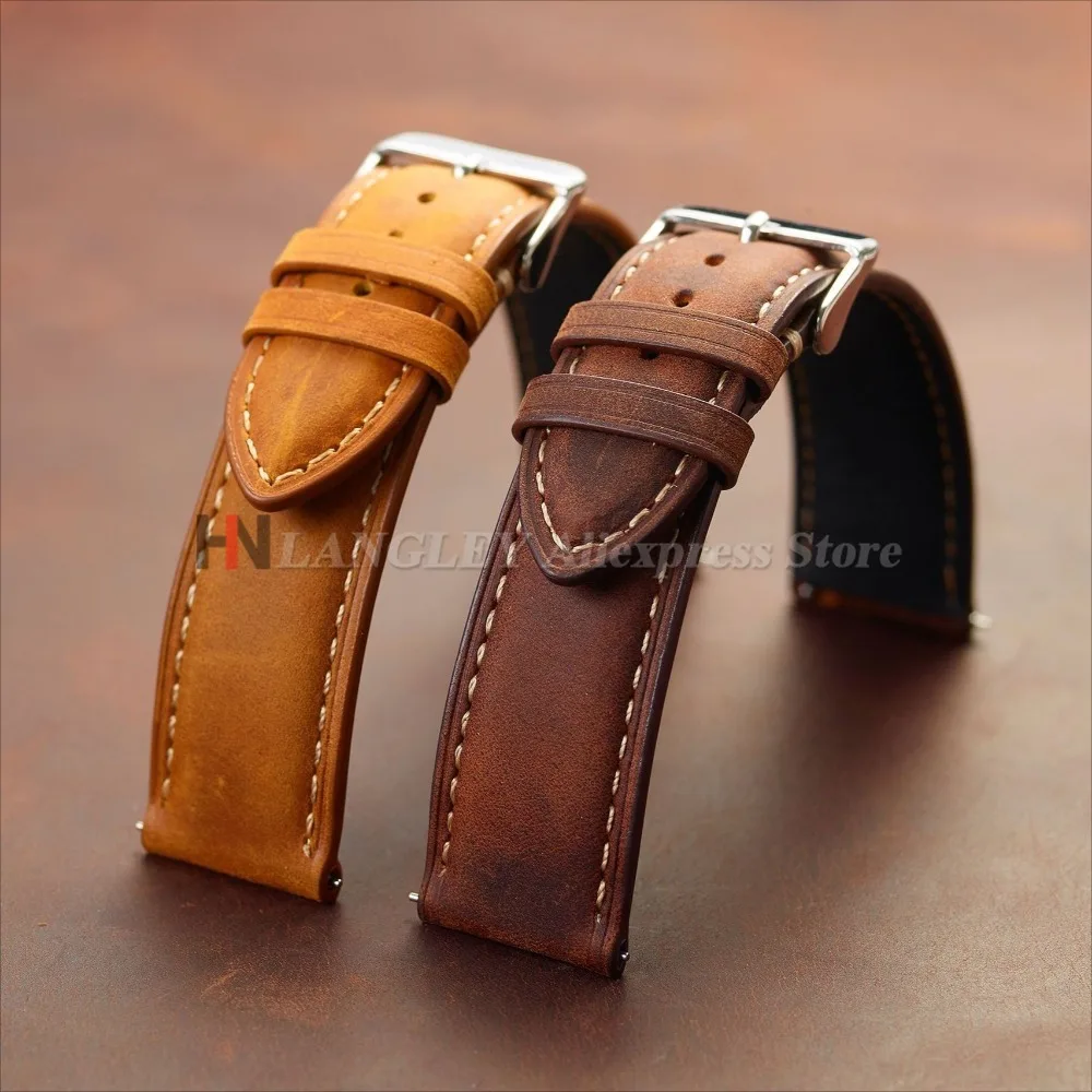 Cowhide Leather Watch Strap 14mm 16mm 18mm 20mm 22mm 24mm for Samsung Galaxy Watch 7/6/5/4 Vintage Brown Quick Release Bracelets
