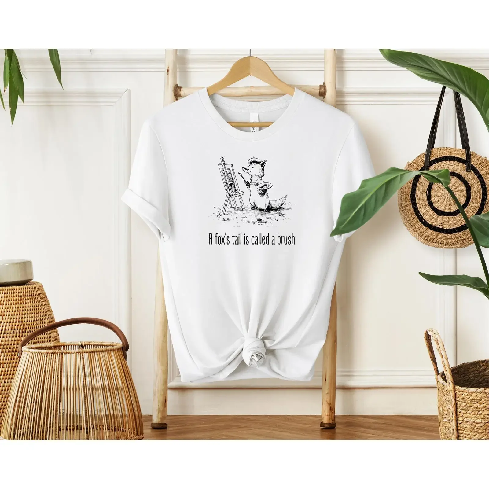 Funny Fox Pun T Shirt A Fox's Tail Is Called Brush Animal Fact Black White Drawing For Lovers vintage Washed streetwear