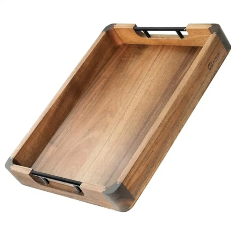 

Wood Serving Tray with Handles 17"x13" Large Decorative Ottoman Tray for Coffee Table Walnut and Acacia Wooden Serving Trays fo