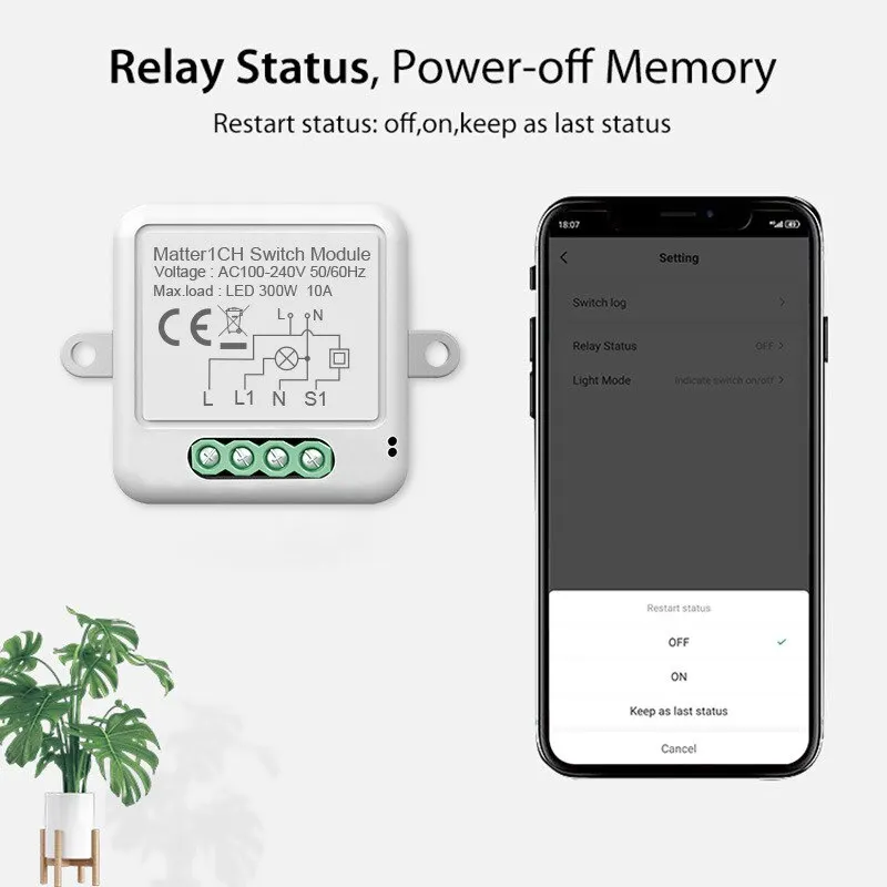 Smart Matter WiFi 1 CH Swtich Module DIY Bulb Circuit Breaker App Remoter Support Homekit Siri Google Home Alexa Voice Assistant