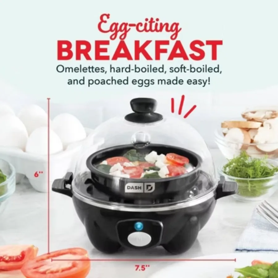 3‑in‑1 Everyday 7‑Egg Cooker Black, Omelet Maker and Poaching Tray, Electric Egg Boiler for Hard Boiled & Poached Eggs