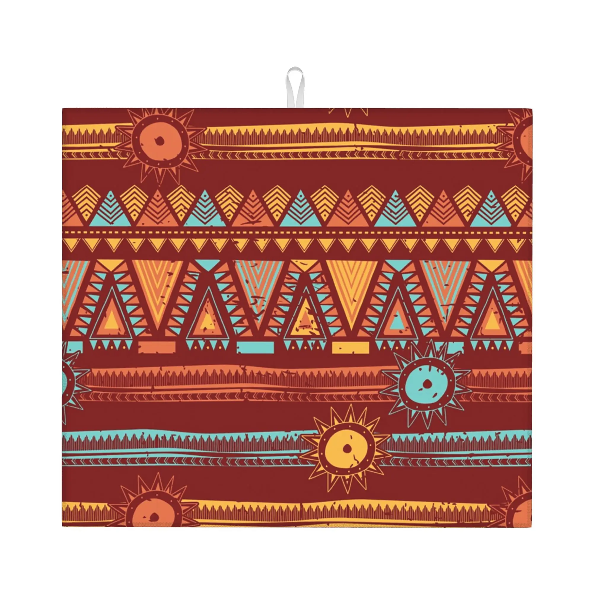 Bohemian Tribal Red Pattern Non‑Slip Waterproof Absorbent Barware Tableware Oil Proof Reusable African Tribal Mat For Kitchen