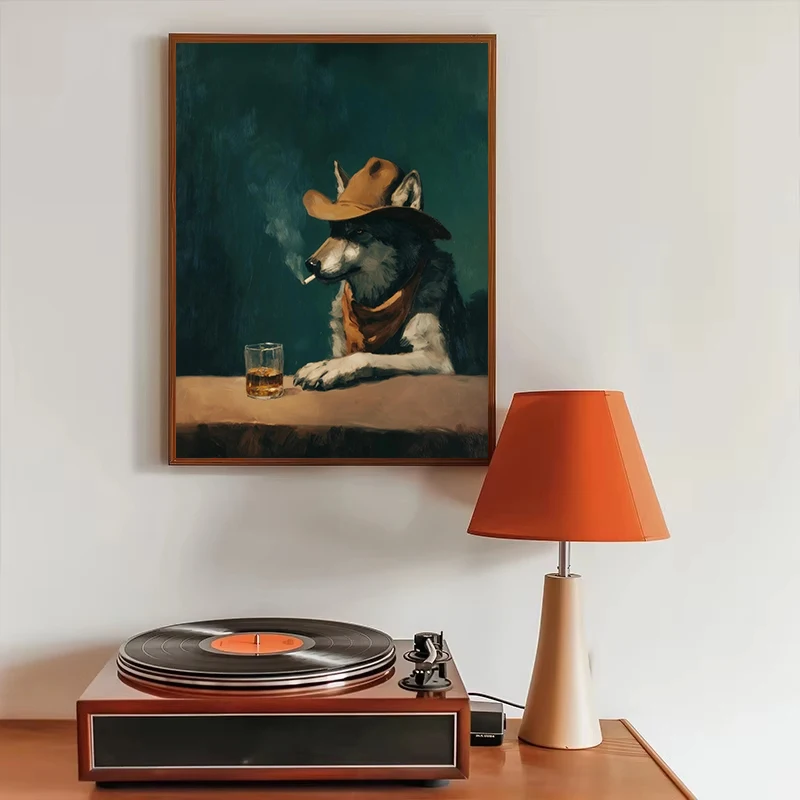 1pc frameless Canvas Painting Western Cowboy Lonely Wolf Smoking Drink Whisky Duck Raccoon Bear Poster Canvas Painting Animals W