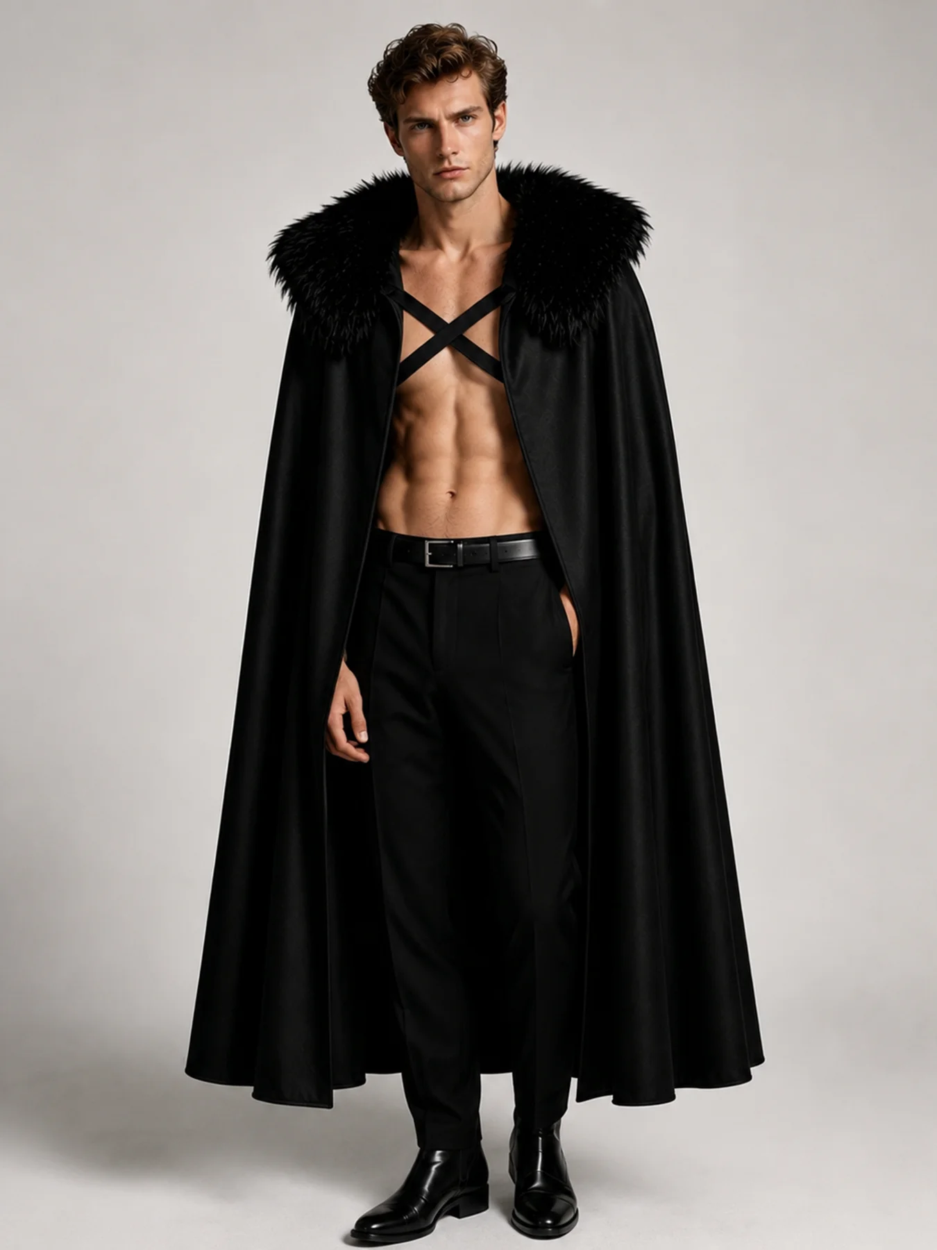 Capa Masculina Grande com Gola de Pele para Halloween, Fantasia de Cosplay Jon Snow Game of Thrones Night's Watch, Fantasia de Cavaleiro Medieval/Viking para Festa de Halloween, Fantasia de Performance Medieval, Capa/Xale Gótico de Vampiro para Performanc
