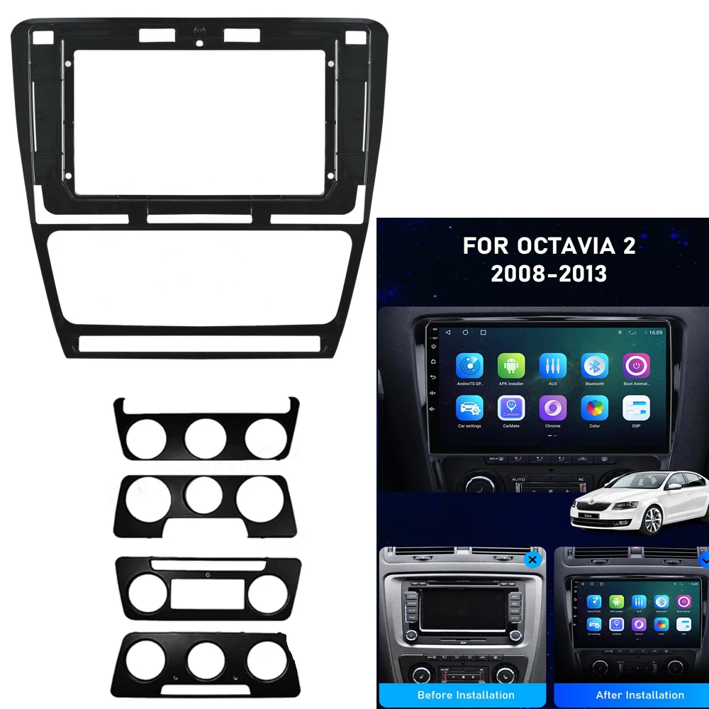 10“ For 2004-2014 SKODA OCTAVIA Car Radio Android Stereo MP5 GPS Player Panel Casing Frame 2Din Head Unit Fascia Dash Cover Trim