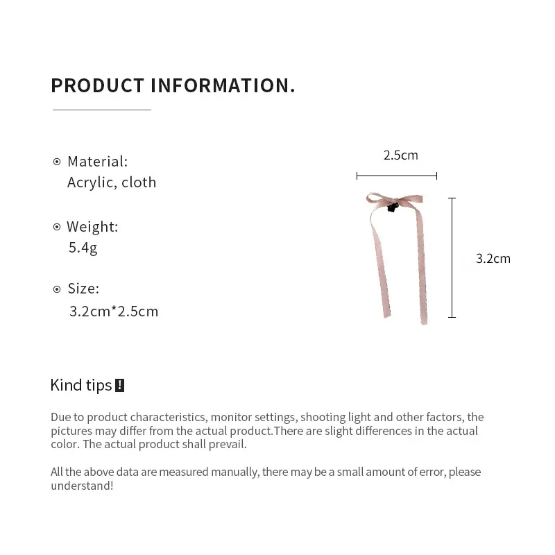 Garras acrílicas de cabelo bowknot para mulheres, monocromáticas, fita, longas, doces, fofas, moda, clipes de tubarão, acessórios de festa, 2 peças