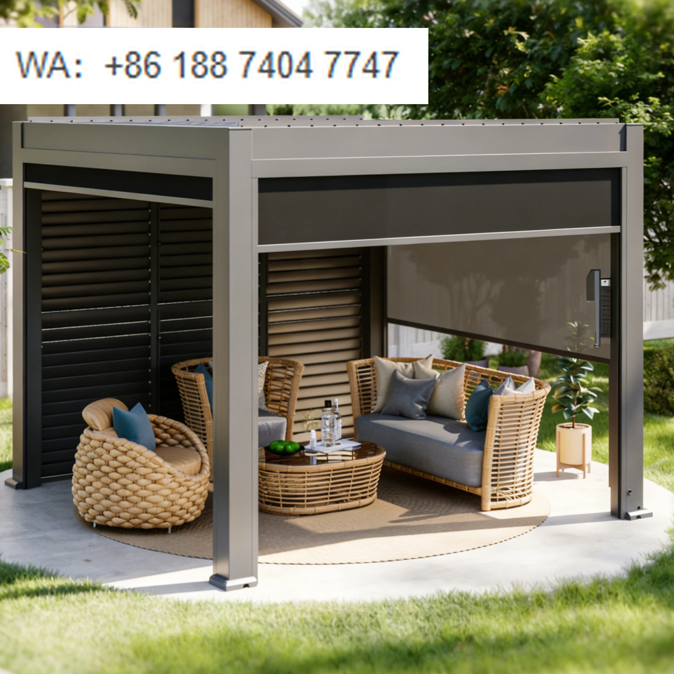 Waterproof Bioclimatic Motorized Automatic Louver Aluminium Pergola for Balcony-Eco-Friendly Outdoor with Customizable Size