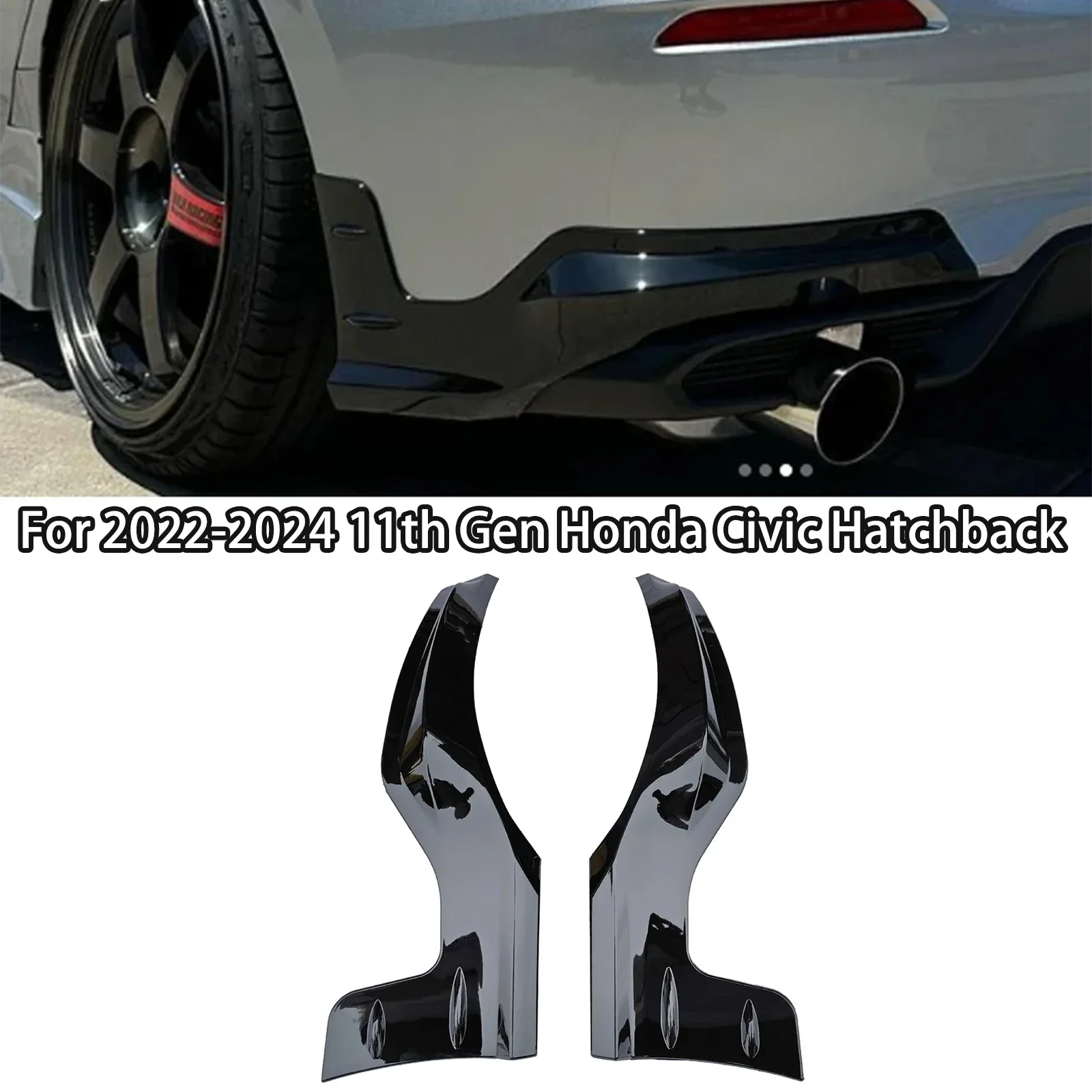 

Rear Bumper Extension Aprons For 2022-2024 11th Gen Honda Civic Hatchback Side Splitter Protector Glossy Black Carbon Fiber Look