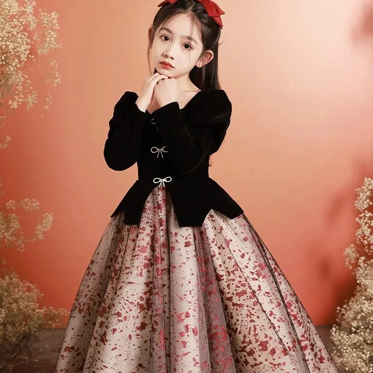 Fashion Party Dresses For Girls Children Piano Performance Formal Costumes Kids Birthday Banquet Luxury Elegant Princess Dress