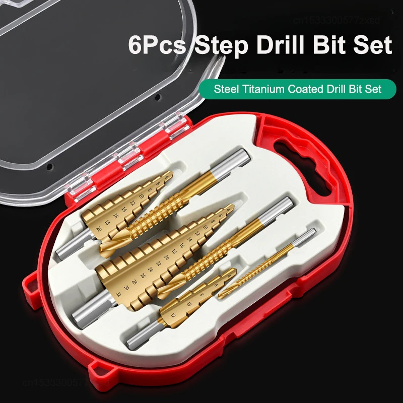 

6Pcs Step Drill Bit Saw Drill Bit Set Titanium Milling Cutter 4-12 4-20 4-32mm 3 6 8mm for Woodworking Metal Core Hole Opener