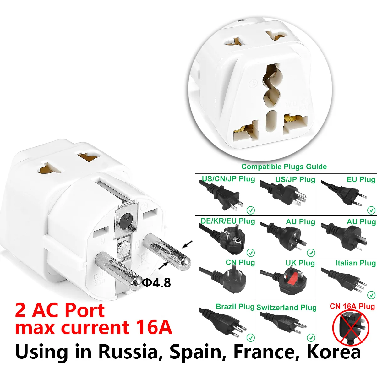 EU UK AU USA US Sockets Plug To Euro KR Korean Plug French Socket Adaptor 10A 16A 110v 220v Extension Universal Travel Adapter