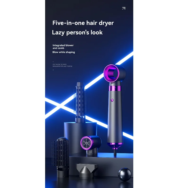 B51C Straight Dual-Purpose Hair Styling Comb 5-In-1 Hot Air Comb Automatic Curling Iron Hair Dryer Set UK Plug