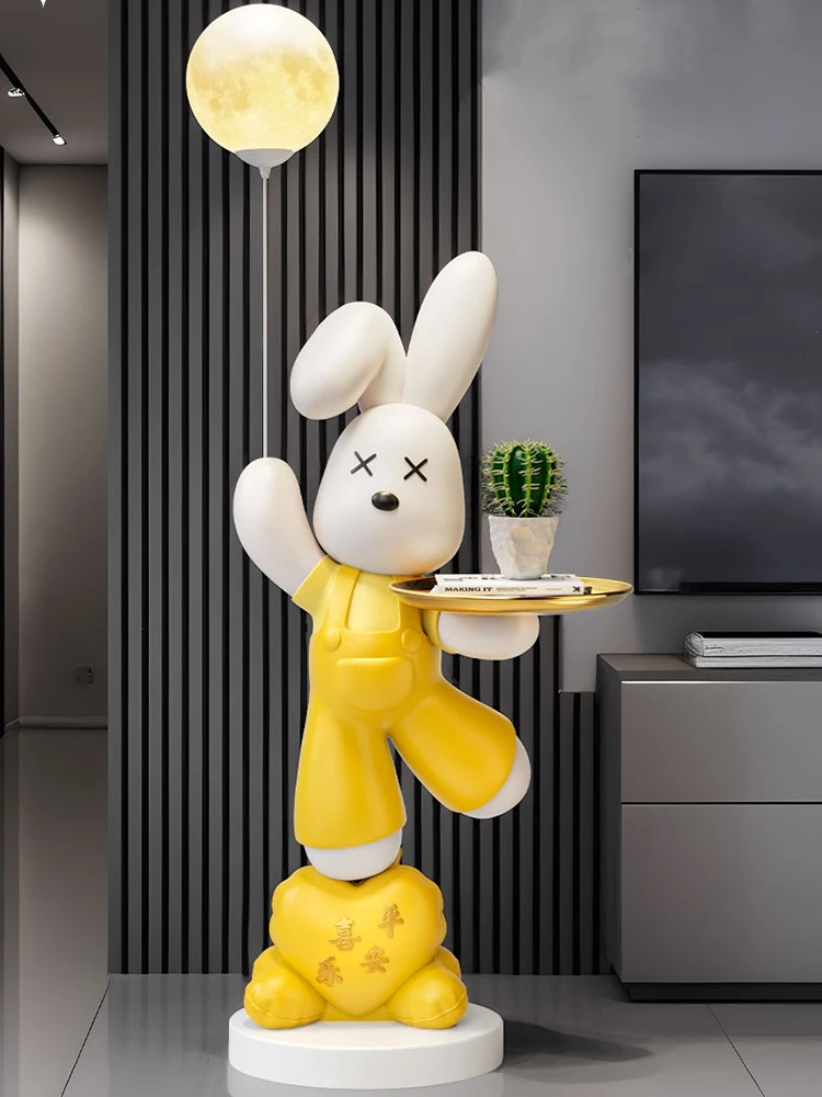 

Home Decor 119CM Luminous Rabbit Statues Tray Storage Rack Large Floor Decoration Nordic Living Room Animal Sculpture Ornaments
