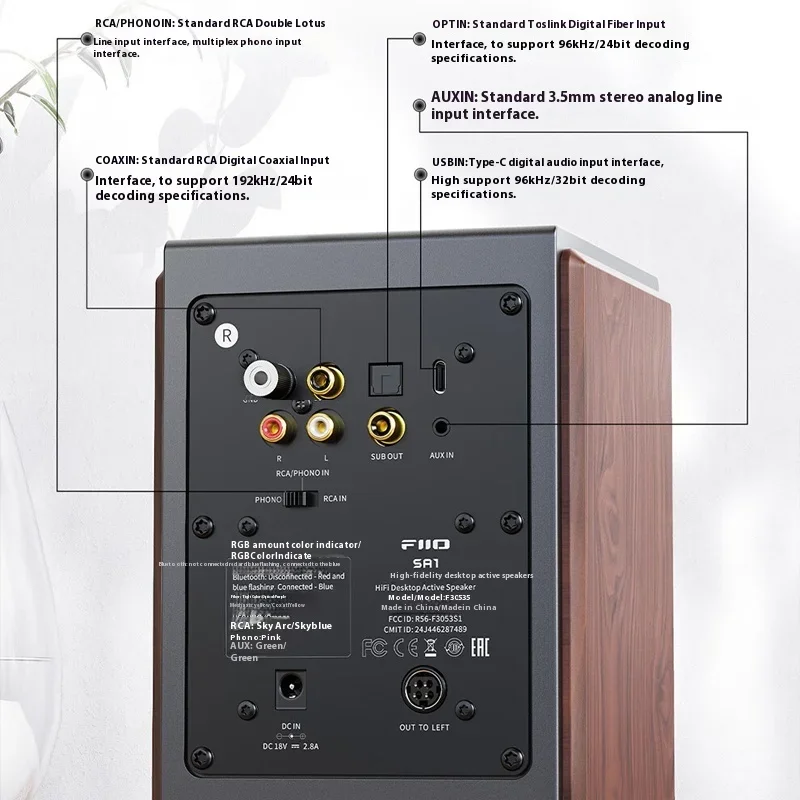 FiiO SA1 Активный динамик Настольный Bluetooth-динамик HIFI Качество звука 31-сегментный высокоточный без потерь Настройка PEQ LDAC APP