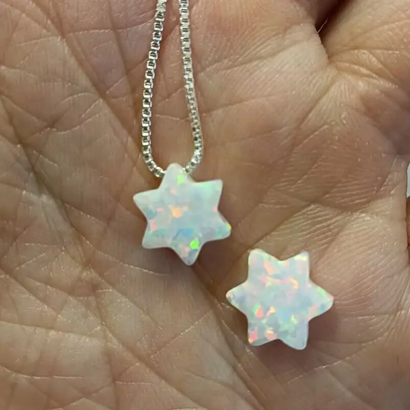(2Pcs, 5Pcs/Lot) OP17 White, OP06, OP05 Blue 10mm Synthetic Drilled Hole David Star Opal Fire Stone For Necklace
