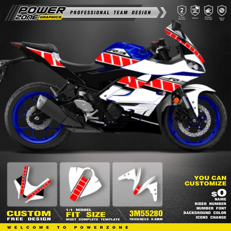 PowerZone Custom Team Motorcycle Graphics Backgrounds Decals Stickers Kit For YAMAHA R3 2019 2021 2022 2023 R3