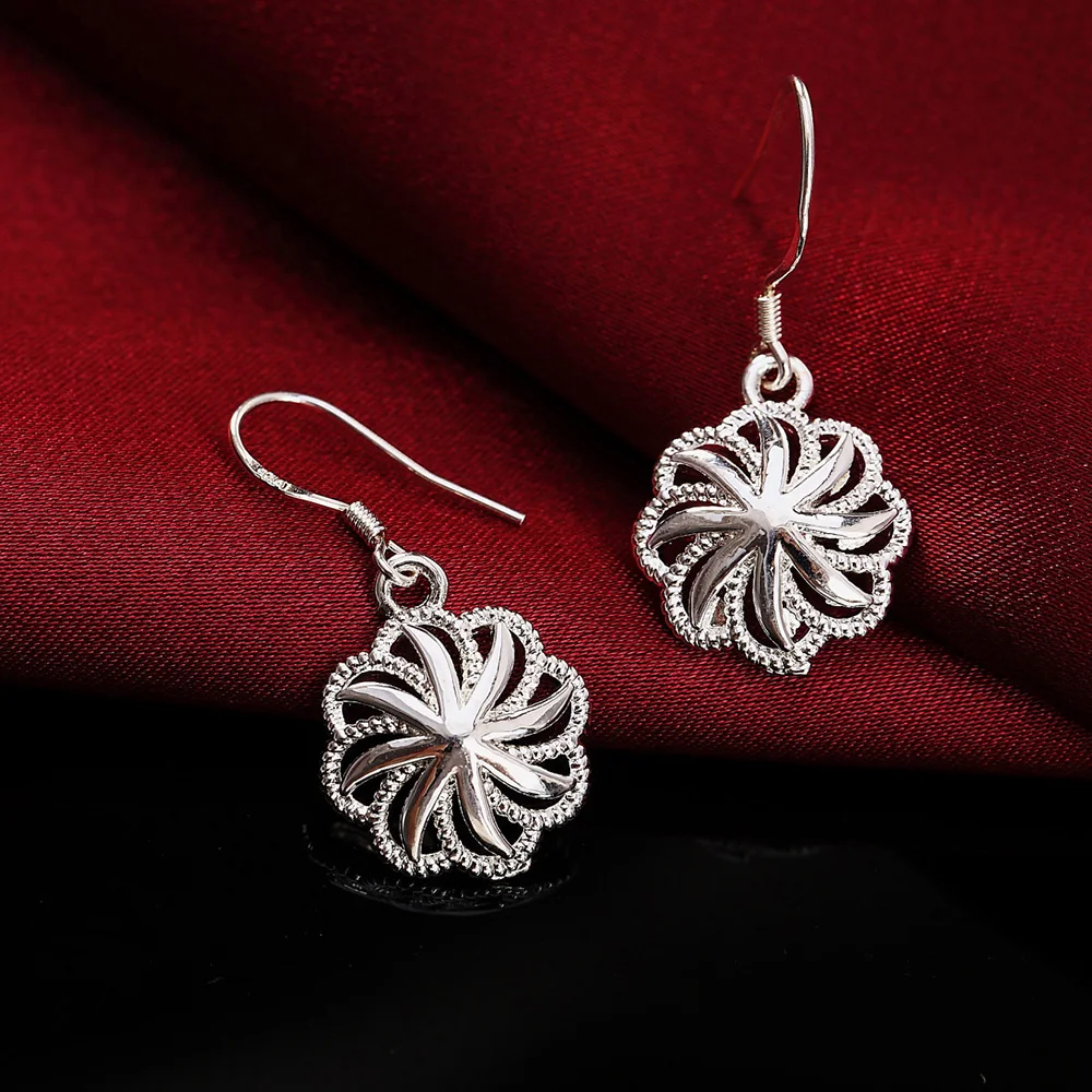 Hot sale high quality 925 Sterling Silver charm Flowers Earrings Women party Jewelry fashion Christmas Gifts vintage earrings