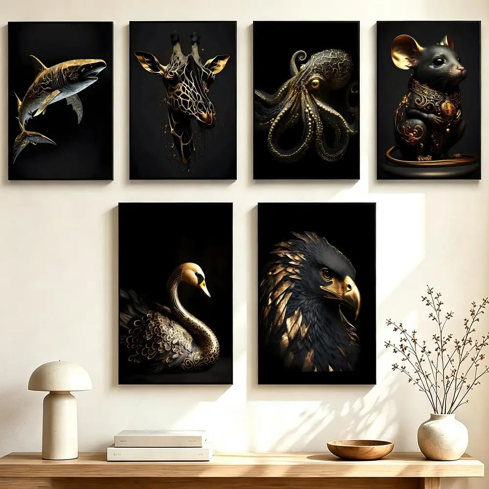 Regal Striking Art Black Gold Eagle And Lion Poster Home Wall Decor for Living Room Bedroom Office Aesthetic Room