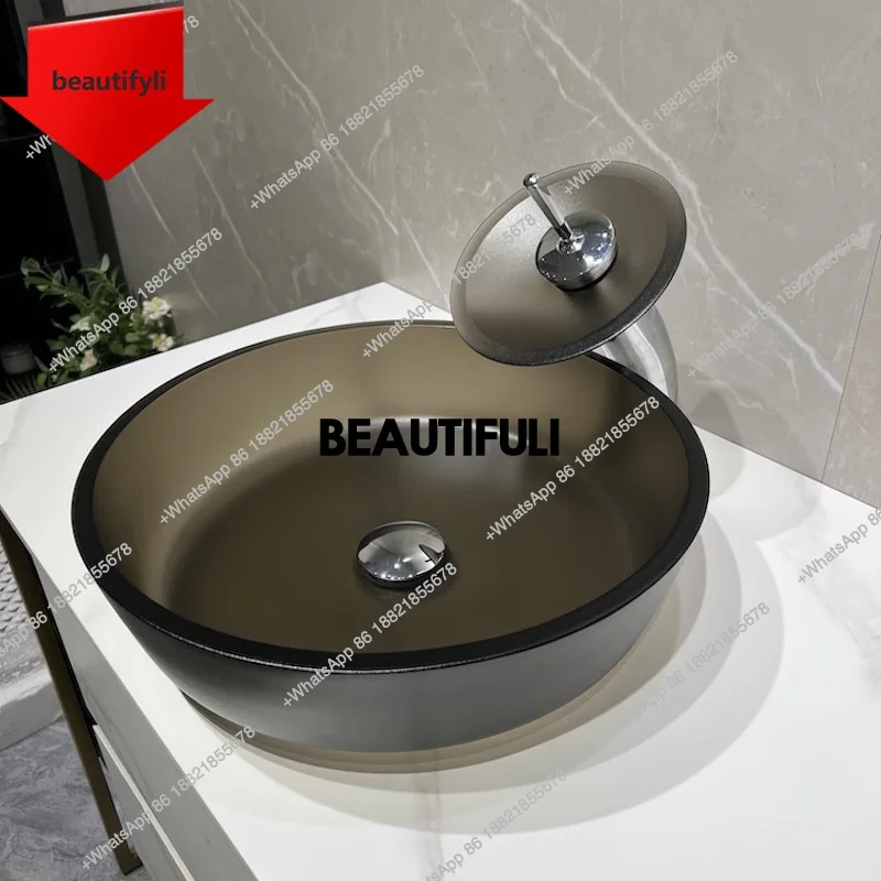 

a44 Умывальник из матового закаленного стекла цвета чая, стильная художественная прозрачная столешница, круглая раковина для отеля