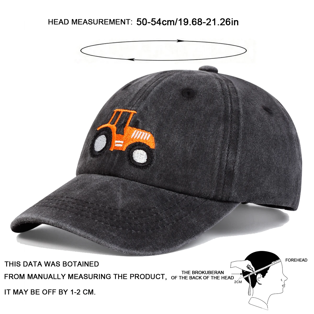 Children Bulldozer Embroidery Wash Baseball Caps Spring Autumn Outdoor Adjustable Casual Hats Boy Girl Travel Sunscreen Hat