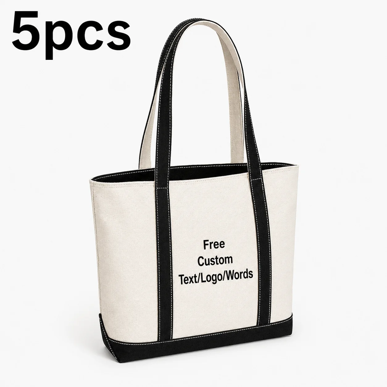 Custom Canvas Tote Bag 5PCS Personalised Logo Name Ladies Shopping Bag Large Capacity Carry Hangbag Fashion Design Custom Bags