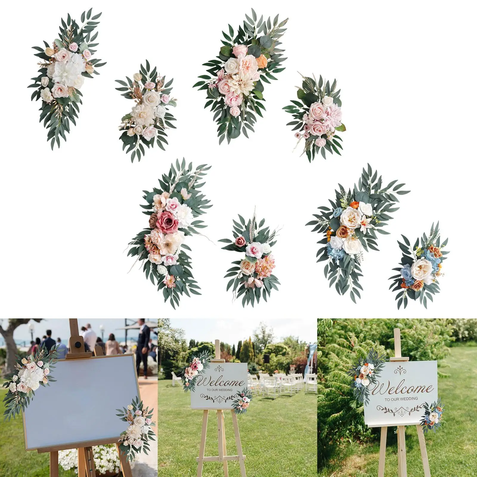 

2x Wedding Arch Flowers Artificial Floral Swag Artificial Flower Swag Silk Flowers Welcome Sign Decoration for Wall Reception