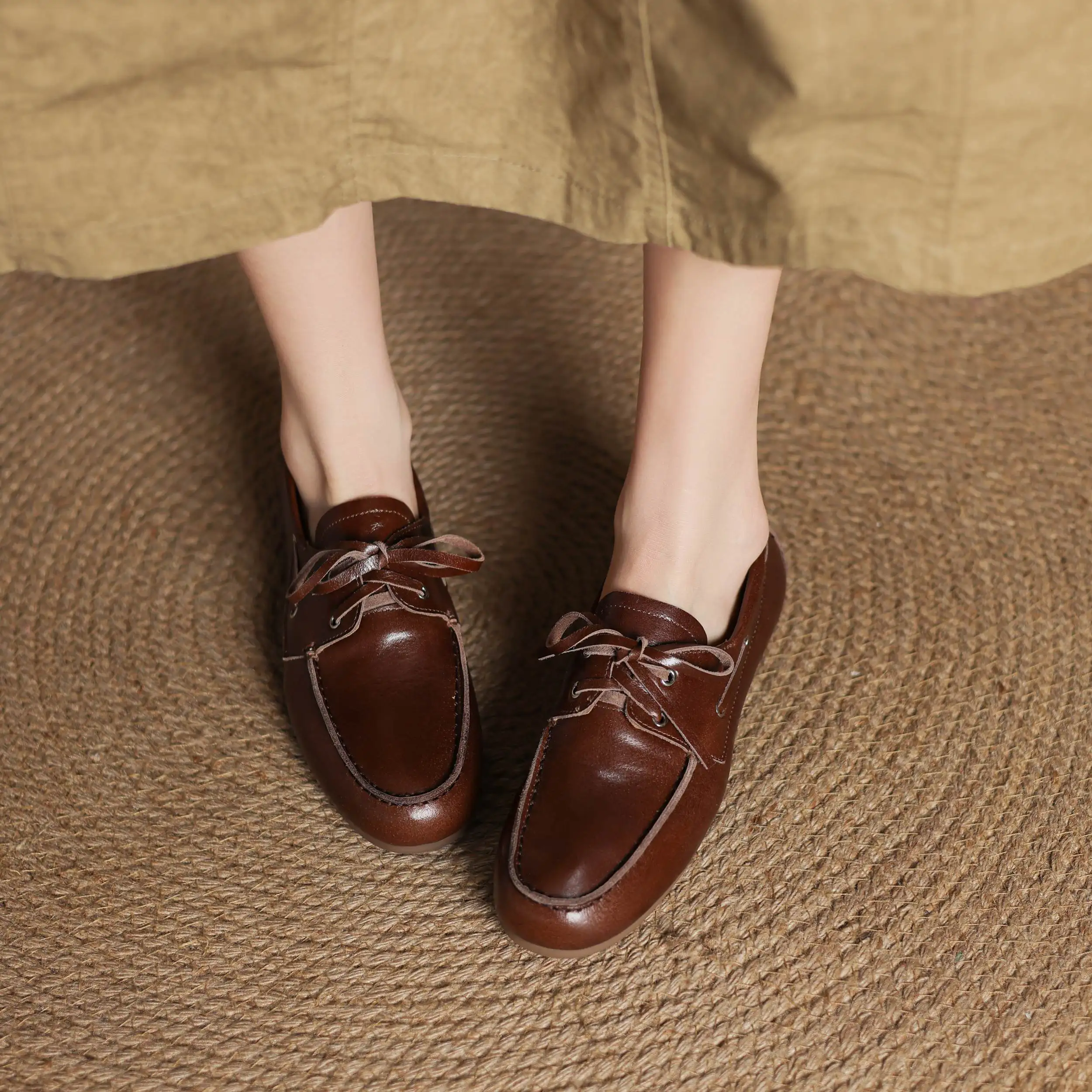 Krazing Pot Plus Size 35-43 Retro Comfort Cow Leather Spring Dance Shoes  Lace Up Loafers Mature Luxury Casual Ballet Women Flats - AliExpress 322