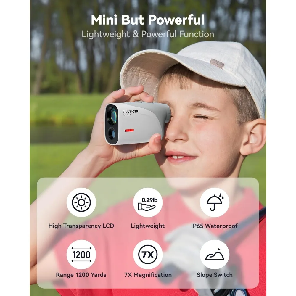 Mini Golf Rangefinder, 1200 yards, IP65 Golf Rangefinder, slope switch, 7x magnification, magnetic and rechargeable
