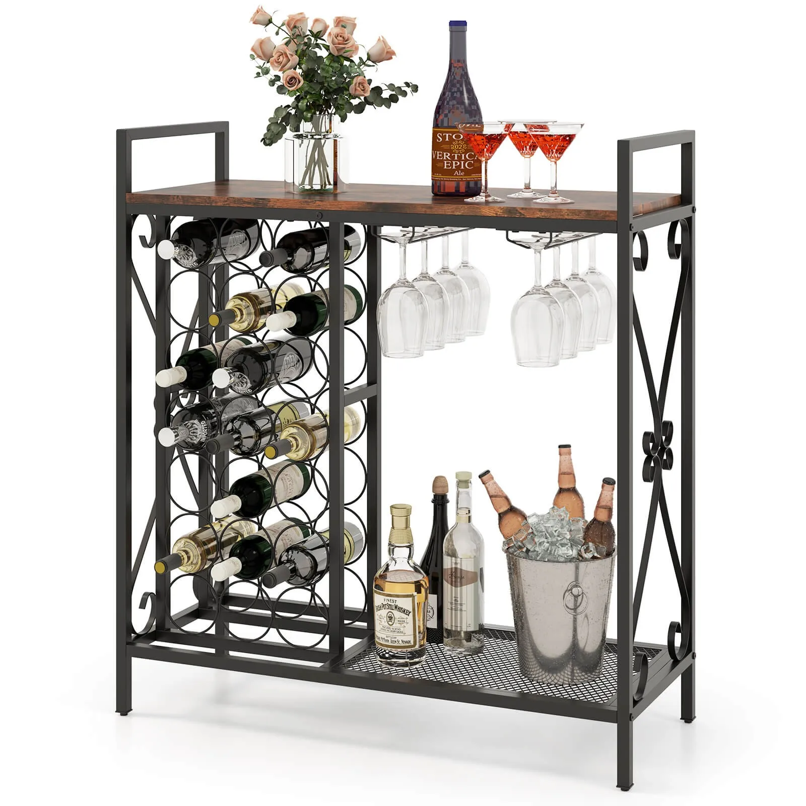 

21 Bottle Wine Rack Freestanding Floor Wine Bottle Organizer with Storage Shelf