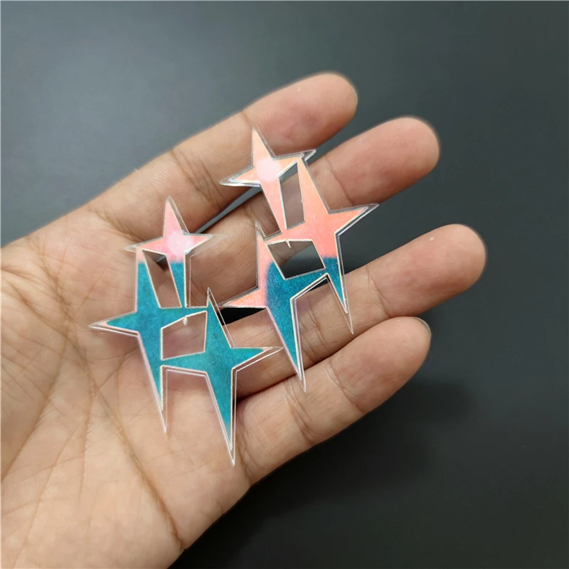 KUGUYS Rainbow Star Iridescence Stud Earrings for Women Iridescent Mirror Acrylic Trendy Jewelry Novel Accessories