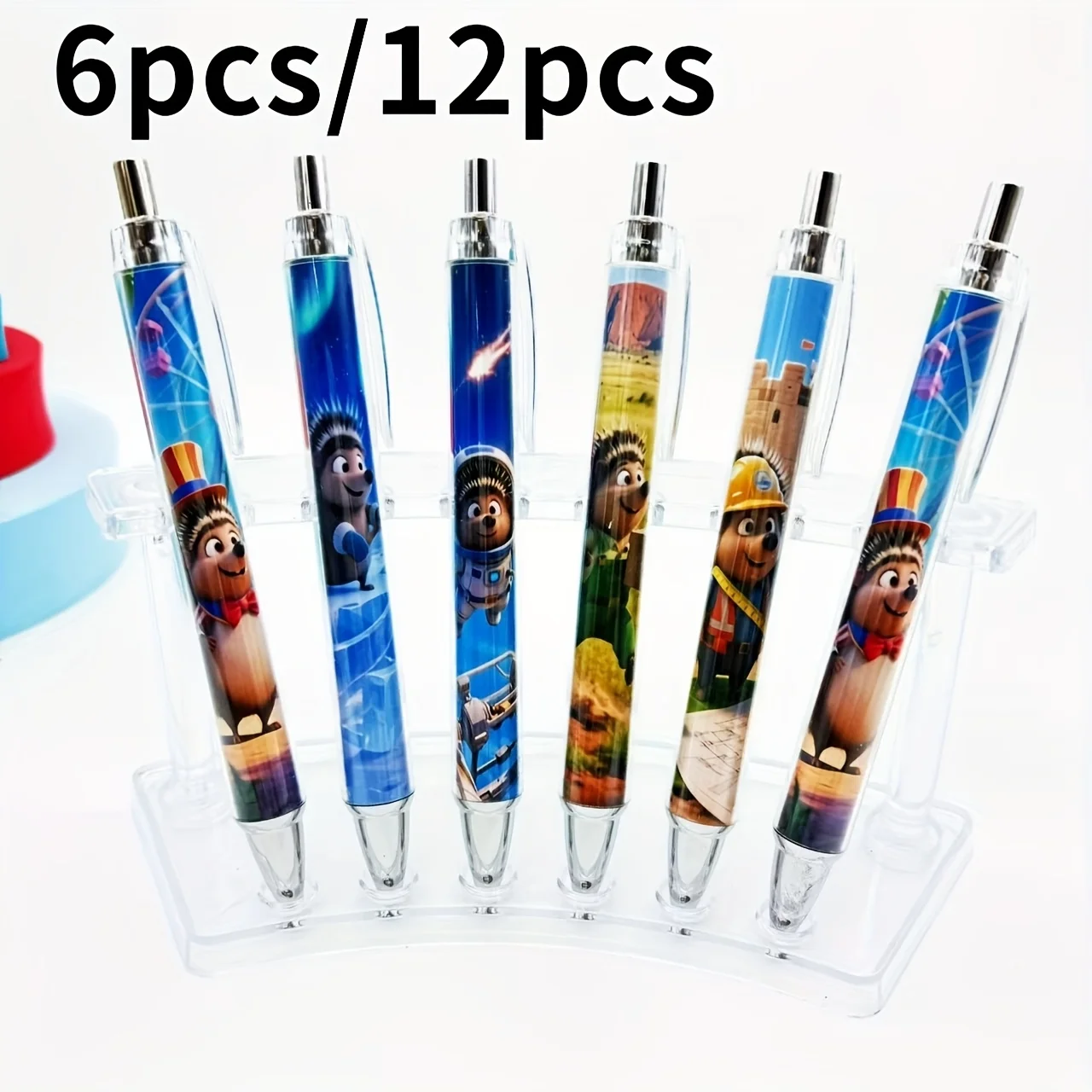 

6 шт./12 шт., креативные выдвижные шариковые ручки с изображением маленького ежа, универсальные шариковые ручки серии животных, ручки для письма для школьников