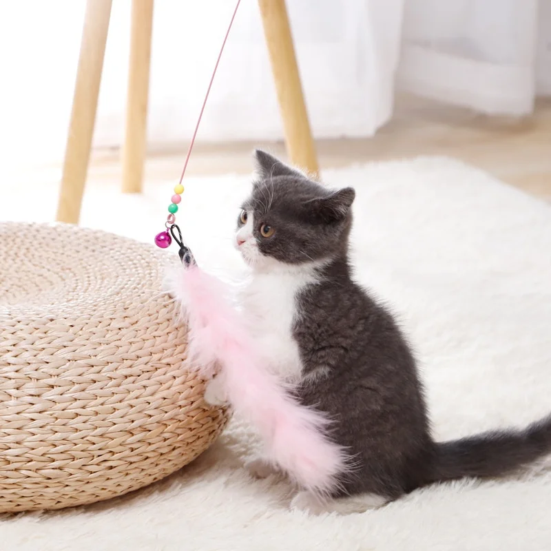 1 Stück Metall-Draht Katzenspielzeug mit Feder und Glocke - Interaktive Katzenangel für Katzenunterhaltung, Top Katzenspielzeug-Zubehör – Detail 6